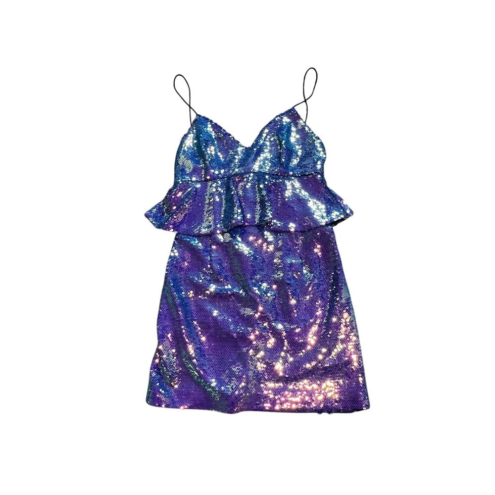 Zara Multicolor Sequin Mermaidcore Peplum Mini Dress | M